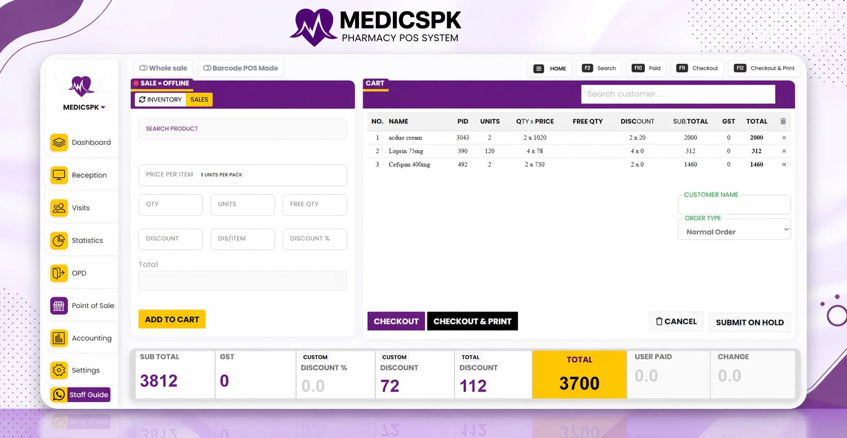 MedicsPK Pharmacy POS Screen